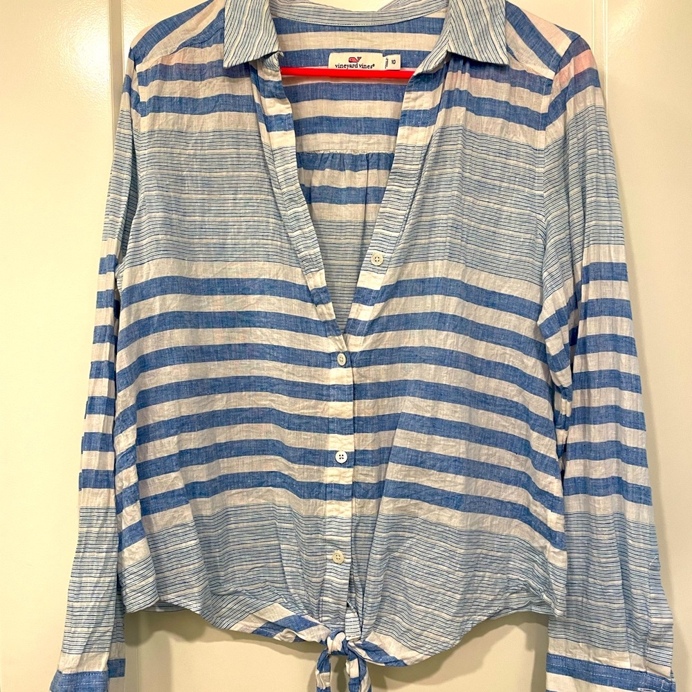 Vineyard Vines linen tie-front button-down
